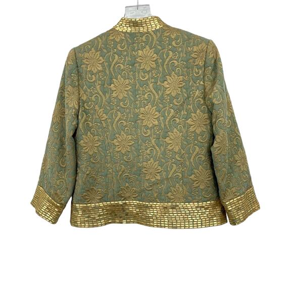 Soft Surroundings green gold floral brocade embellished evening blazer jacket S - Picture 6 of 16